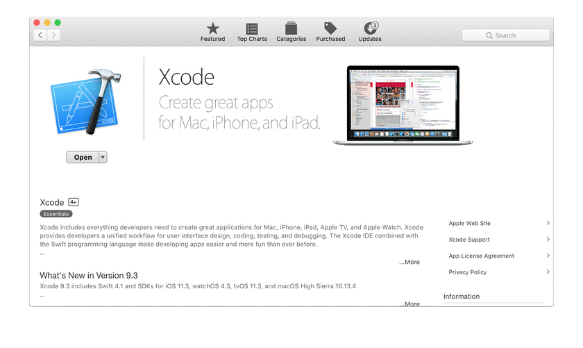pantallazo Xcode