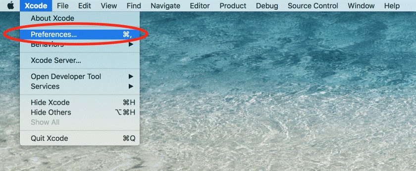 pantallazo xcode preferences