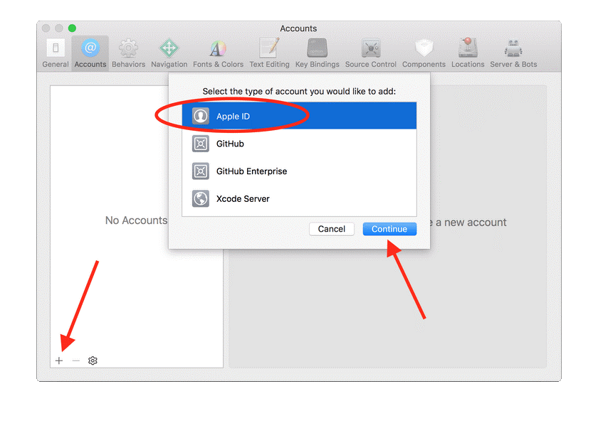 pantallazo de como añadir apple ID a Xcode